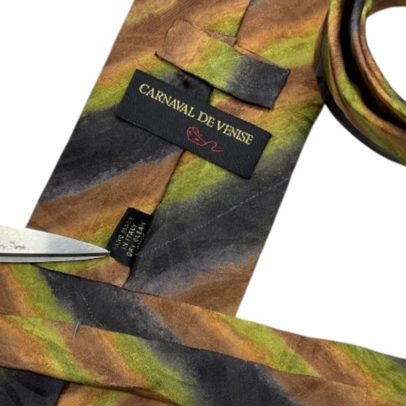 CARNAVAL DE VENISE Brown/Gray/Green Art Silk LUXURY Tie HANDMADE ITALY - Picture 4 of 5